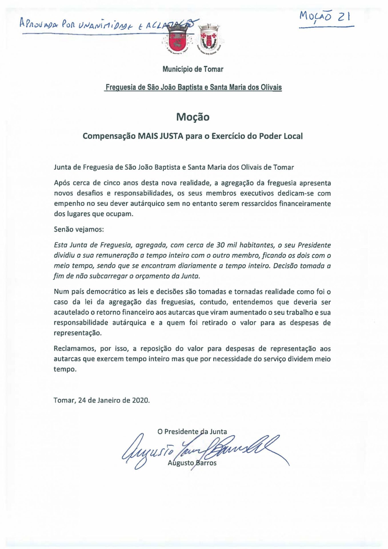 Moção nº 21 Compensação MAIS JUSTA para o Exercício do Poder Local Moção nº 21 Compensação MAIS JUSTA para o Exercício do Poder Local