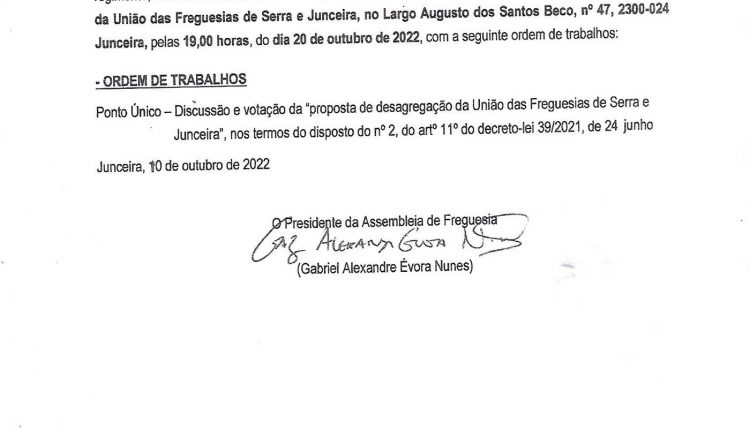 Convocatoria Assembleia Freguesia