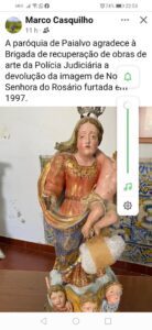 Paróquia de Paialvo recupera imagem de santa roubada há 30 anos 