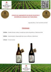 Programa Evento de lancamento e apresentacao dos novos vinhos Herdade dos Templarios 21 novembro 2022
