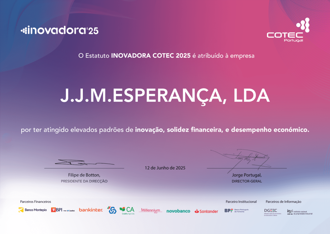 Empresa de Tomar SPR Esperanças distinguida nacionalmente com o Estatuto Inovadora COTEC 2025