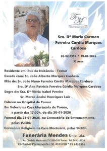 Morreu antiga funcionária da EDP e SMAS de Tomar, Maria Carmen Cardoso
