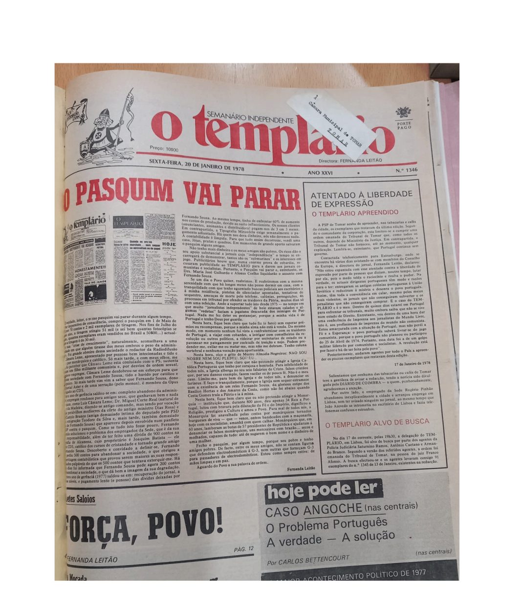 Faz hoje 48 anos, que o Jornal O Templário foi apreendido pela PSP.