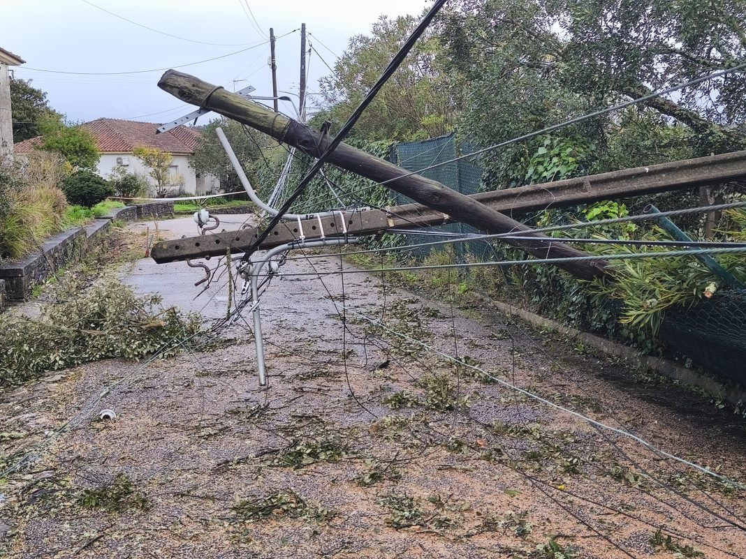 Postes caídos cortam rua e comunicações no Bairro de Castelo do Bode
