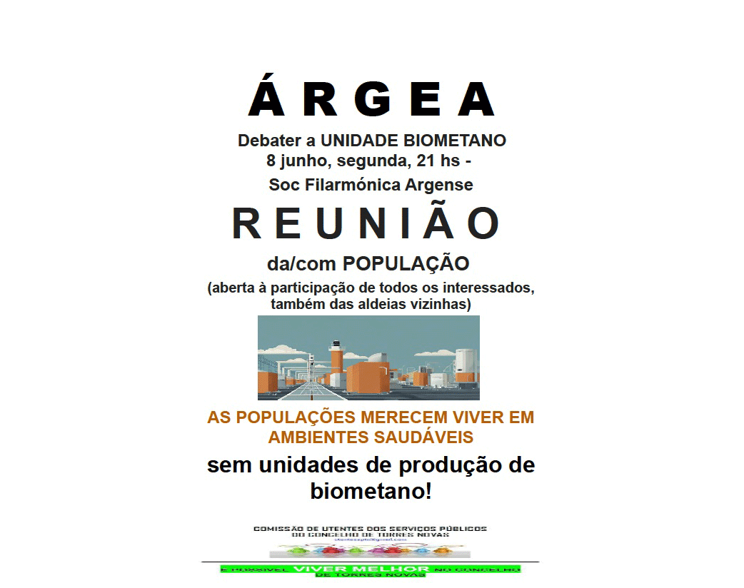 Árgea levanta-se contra central de biometano: população mobiliza-se para reunião dia 8 de junho Árgea levanta-se contra central de biometano: população mobiliza-se para reunião dia 8 de junho
