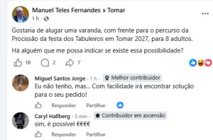A um ano de distância, já há quem procure varandas em Tomar para ver o cortejo dos Tabuleiros em 2027.